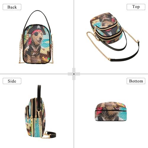 Funny Dog Pirate Corsair Women Shoulder Purses Phone Handbag Small Chain Purse Floral Print Ladies Tote Crossbody Satchel, 5.9" × 8.3" × 3.1"4
