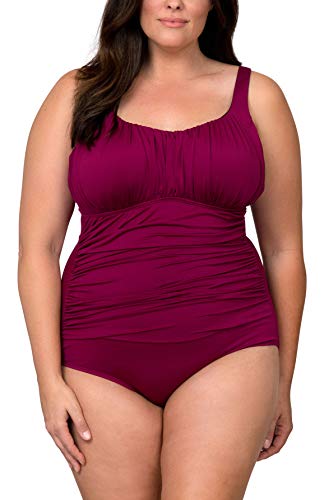 Caribbean Sand Ruched Curvy Sizing One Piece Swimsuit for Women with Tummy Control Magenta