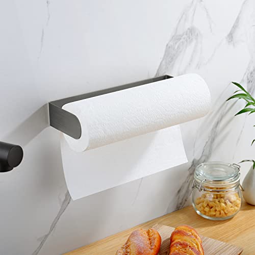 Zunto Adhesive Paper Towel Holder - Under Cabinet Paper Towel Holders - For Kitchen, Stainless Steel Hanging Paper Towel Rolls(Grey) #TOP3
