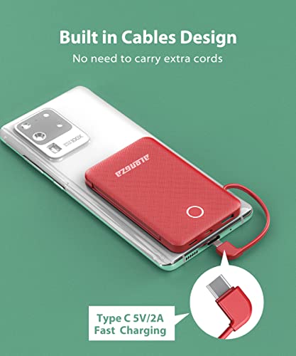 Alongza Portable Phone Charger Built In Cable 6000Mah Power Bank Small Battery Pack Lightweight Usb Type C Slim External Backup Charger For Cell Phones #TOP4