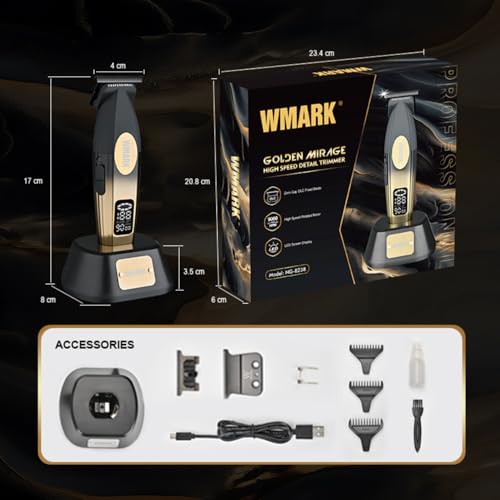 Image of WMARK NG-8238 Premium Professional 9000 RPM 2 Speed Zinc Alloy Body Digital Display DLC coating Blade Pro Li Outliner Cordless T Blade Hair Clipper 0 Gap Outlining for Barber Runtime 240min, Model 26