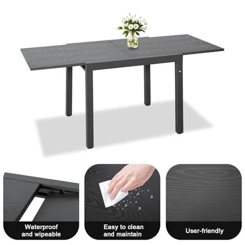 Table de jardin extensible en acier grain bois gris pour optimiser les petits espaces - 6