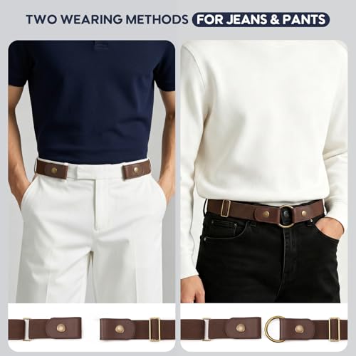 Image of WHIPPY No Buckle Stretch No Show Belt for Men 1.38 inches Wide, Buckless Invisible Elastic Belt for Jeans Pants
