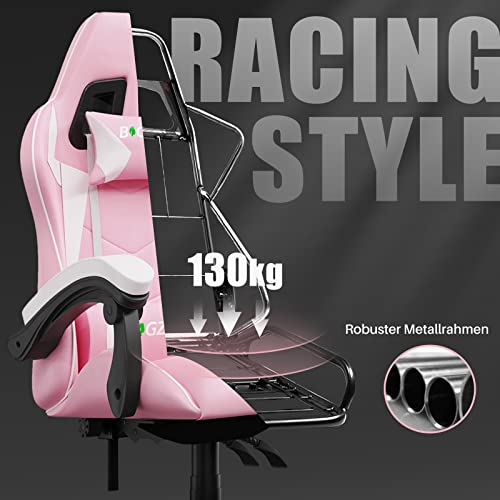 Bigzzia Gaming Chair Office Chair Reclining High Back Leather Adjustable Swivel Rolling Ergonomic Video Game Chairs Racing Chair Computer Desk Chair With Headrest And Lumbar Support (Pink) #TOP5