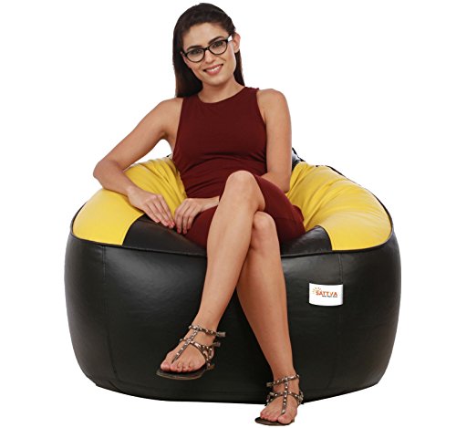 Image of Sattva Combo Muddha Bean Bag Cover Black AND Yellow XXXL with square stool