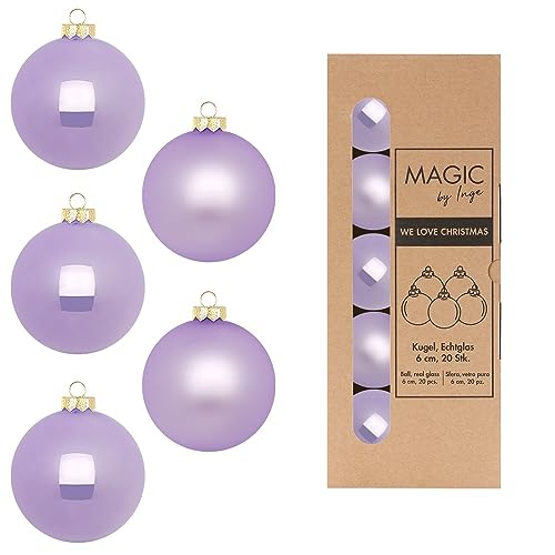 Weihnachtskugeln Glas 6cm x 20 Stück in Kartonbox Christbaumkugeln Set Flieder Lilac Breeze