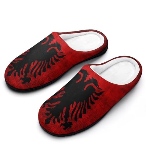 Albanian Flag Women's Cotton Slippers Indoor Outdoor Slip-on Warm House Shoes with Anti-Skid Rubber Sole
