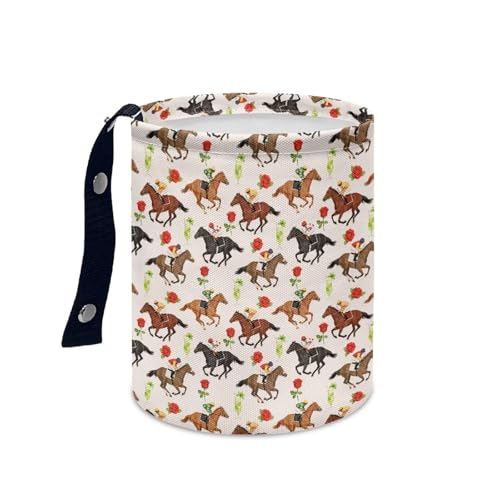 Image of Horse Race Floral Car Garbage Bin Car Trash Bin Car Trash Can Bags Collapsible Accessories Trash Can Rubbish Bin Garbage Bin Decoration Car Interior Universal