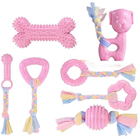 CAMITER Dog Chew Toys, 7pcs Dog Puppies Teething Chewing Toy Set with Ball and Colorful Ropes, Interactive Pet Toys for Small and Medium Dogs (pink) Cover