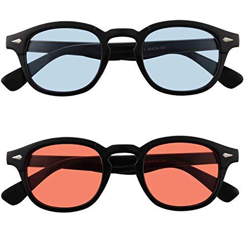 Bestum Inspired Square Sunglasses With Rivets Tinted Lens UV400 (Black, A Blue+A Red)