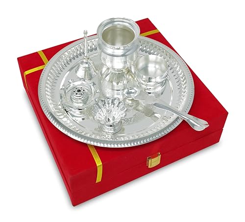 Ensemble Pooja Thali accessoires de prière plaqué argent pour autel et Diwali - 5