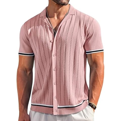 COOFANDY Men's Vintage Striped Knit Shirt Cover