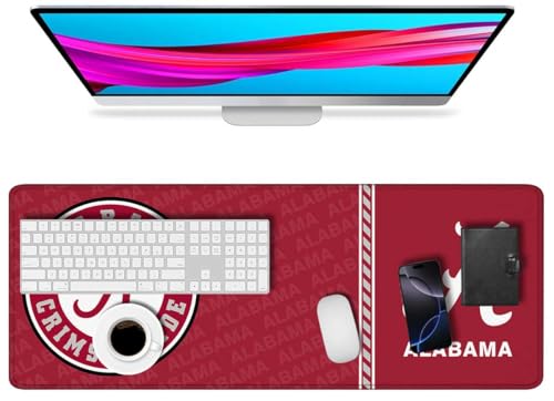 Large Extended Gaming Mouse Pad with Stitched Edges, College Football Non-Slip Waterproof Rubber Base Mouse Pad for Alabama Office, Computer, Keyboard, Laptop and Home Desk Pad 31.5 x 11.7 Inch