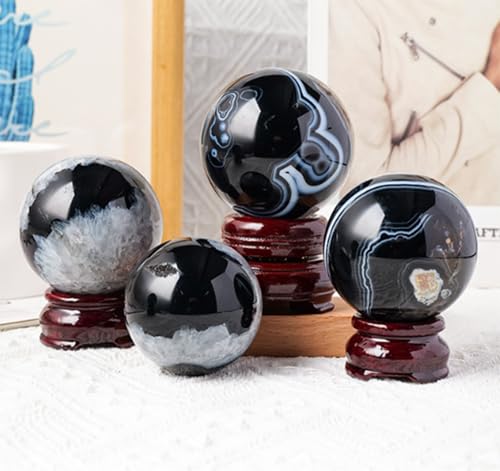 Escultura de Ágata Negra Pulida a Mano MDBJTCYZN, Esfera Fengshui Exclusiva 6