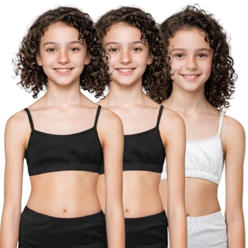 Image of ADIRA | Beginners Bra for Girls 13-14 Years | Flat Padding for Nipple Coverage | Comfortable Strecthy Cotton | Comfy-Breathable Beginners Bra & Super Soft Material | Pack of 3