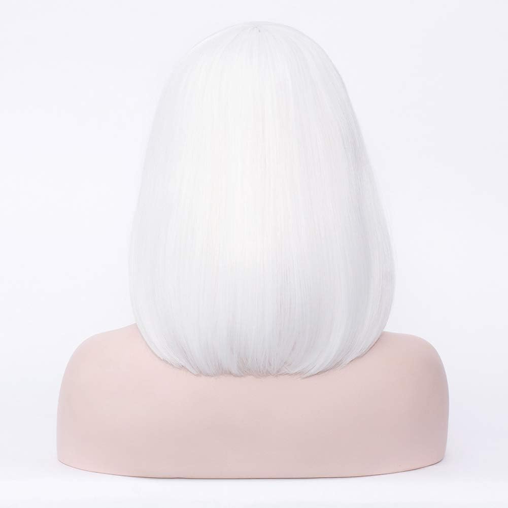 Colorfulpanda Short White Bob Wig with Fringe Fashion Natural Looking Silky Straight Synthetic Heat Resistant Hair Wig for Women Unisex Daily or Party,white - Image 4