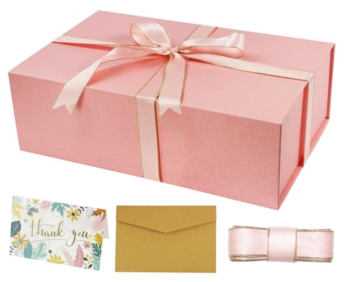 YINUOYOUJIA Caixas de presente grandes 35 x 23 x 11 cm, caixa rosa com tampa de fecho magnético, fita e cartão, caixa de presente para aniversário, Dia dos Namorados, Dia das Mães, Natal, aniversário.
