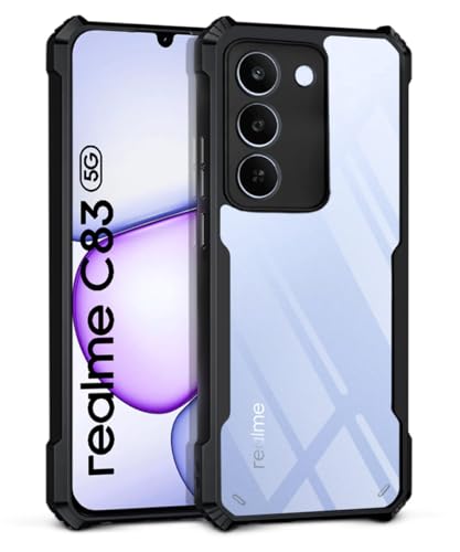 Image of WOW IMAGINE Shock Proof Clear Back Case Mobile Cover for Realme C83 5G | Realme Narzo 100 Lite 5G | Realme P4 Lite 5G (Hard | Hybrid PC + TPU | Full Armour Device & Camera Protection | Black)