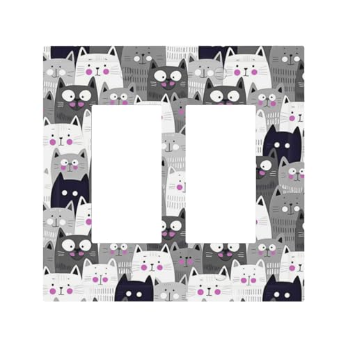 Ihsourgnitnem Decorative Outlet Covers Cartoon Cute Grey Cats Face Pet Funny 2 Gang Double Gfci Rocker Electrical Wall Panels Light Switch Cover Plate For Kids Room Nursery Decor