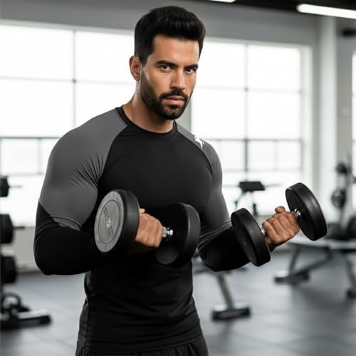 Image of JUST RIDER Men's Compression Shirt Long Sleeve | Athletic Base Layer, Quick Dry, Workout T-Shirt for Running, Cycling & Gym Fitness Training