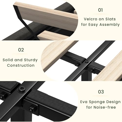 LARMACE King Size Bed Frame with 4 Storage Drawers and Tufted Headboard Linen Upholstered Platform Bed Frame with Heavy Duty Wood Slats, No Box Spring Needed, Easy Assembly, Grey