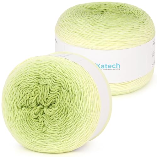 Image of Katech 2 Gradient Yarn for Crocheting Knitting- Gradient Yarn Cake -2 x 230g /8.11oz 45% Cotton 55% Acrylic-Perfect for Scarves, Shawls and Blanket-Grass Green