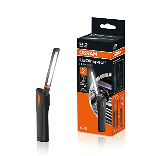 OSRAM LEDinspect SLIM500, lampada da ispezione a LED, 6000K, lampada da lavoro a LED ricaricabile, magnetica, flessibile, gancio incluso