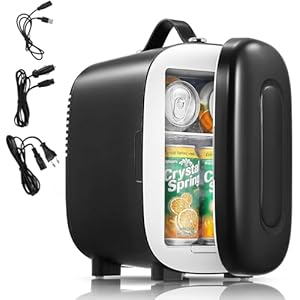 FOHERE Mini Fridge Portable, 5 Liter/6 Cans Small Fridge Cooler, Quiet, USB+AC Power, Cmpact Mini Fridge for the Office, Bedroom, Car, Travel, Black