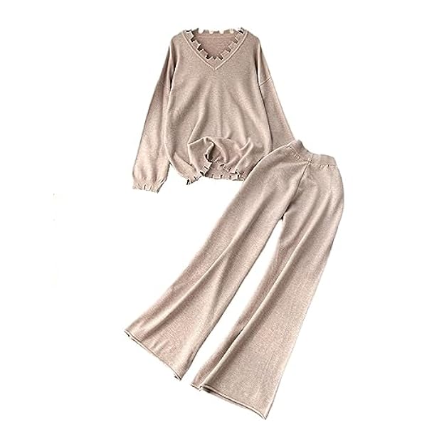 DUOTCYELE Completo da Donna in Maglia A Due Pezzi, Completo di Pantaloni Larghi Comodi A Maniche Lunghe, Morbidi, alla Moda, Felpa Tinta Unita, per Il Tempo Libero, Abbigliamento da Casa, Abiti da S