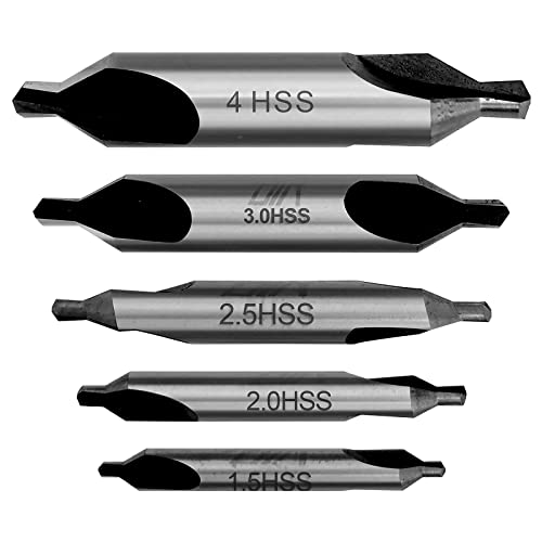 YULIN SUN 5pcs HSS Forets à Centrer 60 Degrés Forets de Centrage 1.5/2/2.5/3/4mm Foret à Deux Extrémités Pour Le Traitement Du Fer, Acier, Cuivre, Aluminium