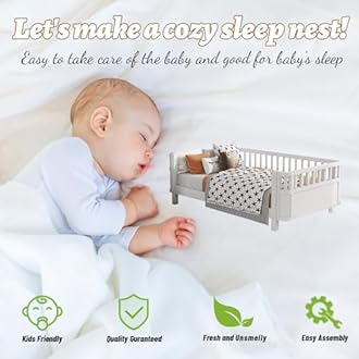 Twin Size Kids Bed Frame, Low Profile Montessori Twin Bed with Rails, Wood Daybed for Girls & Boys, No Spring Box Required, No Squeaks, White