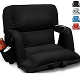 Wide Stadium Seats With Back Support, Exclusive 'Sofa Style' Design Extra Thick Bleacher Chairs With Back and Cushion, 6 Reclining Positions - Ultimate Comfort for Sports Events (Black, 22.5')
