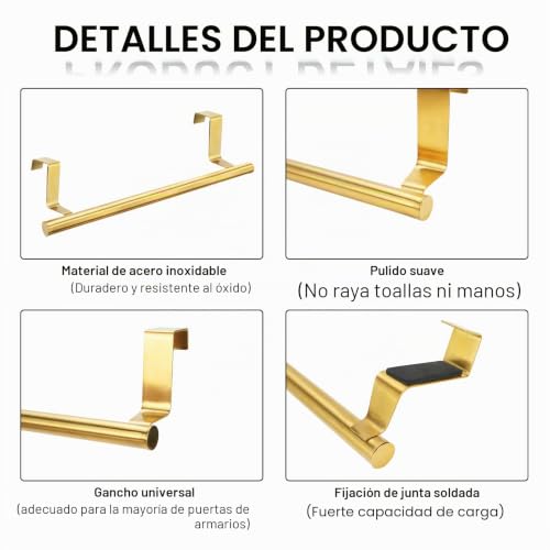 Miniatura 3 de Reton 3 Piezas Toallero Para Puerta De Baño, Toallero Colgante Para Puerta, Colgador Trapos Cocina De Acero Inoxidable, Colgador De Paño De Cocina Y Baño, Sin Taladrar Dorado