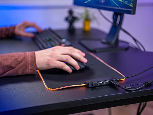 GXT 765 Glide-Flex RGB Flessibile Tappetino Illuminato per Mouse & Hub USB, 4 Porte, 350x250 mm, LED, Cavo a Treccia da 1,2 m - Nero - Mousepad - Immagine 4
