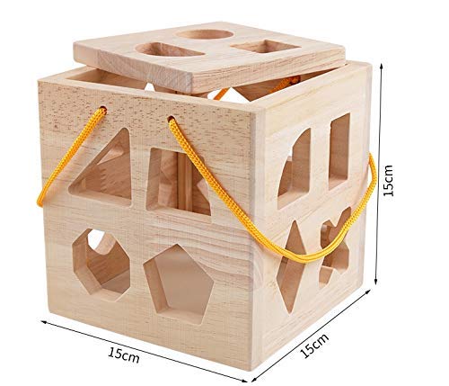 QZMTOY Shape Sorter Toys with 19 Shape Blocks, Classic Wooden Toys for Toddlers Kids, Gift for Girls Boys 2-4 (Natural Solid Wood)
