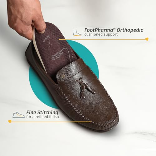Image of YOHO Loafers for Men | Leather Slip-On Loafers | Stylish, Flexible Shoes with Footpharma Footbed | Comfortable Party, Office & Casual Footwear | Lofos 007