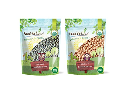 Organic Legumes Bundle - Organic French Green Lentils, 1 Pound And Organic Garbanzo Beans/Dried Chickpeas, 1 Pound - Non-Gmo, Kosher, Raw, Sproutable, Vegan #TOP26
