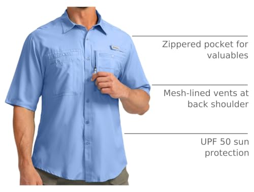 Image of G Gradual Men's Fishing Shirts with Zipper Pockets UPF 50+ Lightweight Cool Short Sleeve Button Down Shirts for Men Hiking