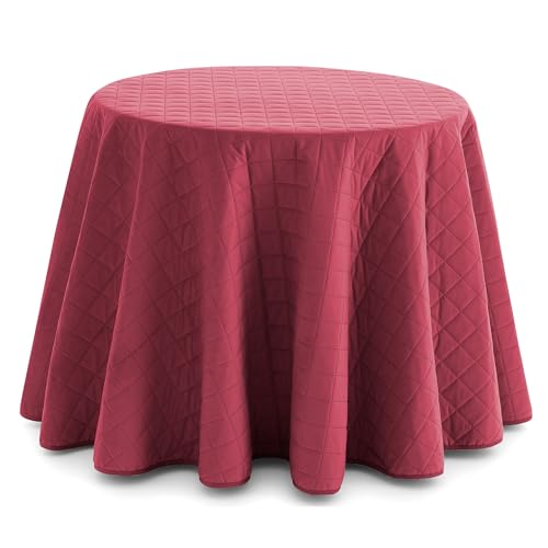 HIPERMANTA Mesa Camilla Invierno Redonda. 90 cm. Ropa Falda Camilla Suave. Faldillas Mesa Camilla Calida. Acolchada Cuadros. Color Rojo