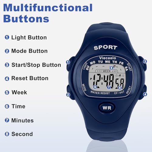 Image of Kids Digital Watch for Boys Girls,2 Interchangeable Silicone Straps, 50M Waterproof & Shockproof Sports Watch with 7-Color LED Backlight, Alarm, Stopwatch, Calendar (Ages 5-18) (Pink & Blue)