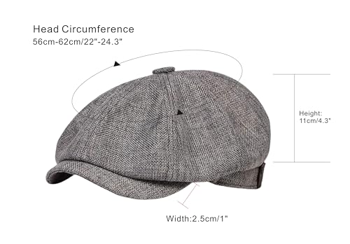 Image of Linen Men's Newsboy Flat Cap .8 Panel Ivy Cabbie Hat,Breathable Summer Gatsby Ivy Irish Fishing Hats,Paperboy Hats for Men