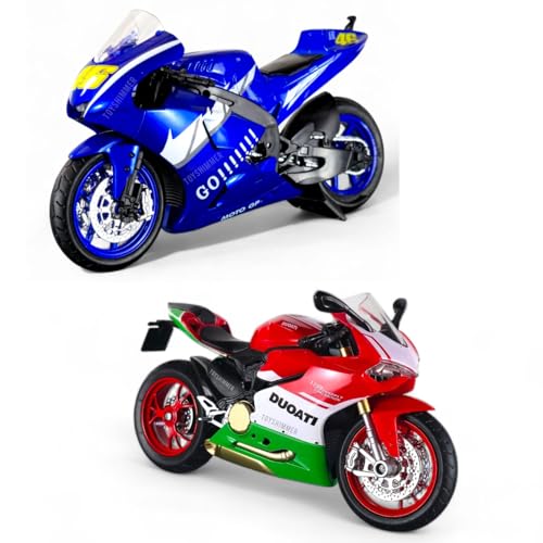 Image of Combo of 2 Diecast Motorcycles, Ducati 1199 Panoply superleggera(Color: as Shown in Image) and Moto GP46 Track Bike (Color:Blue), 1:12 Scale, Light and Sound,2for Ages 8-14 and Adults