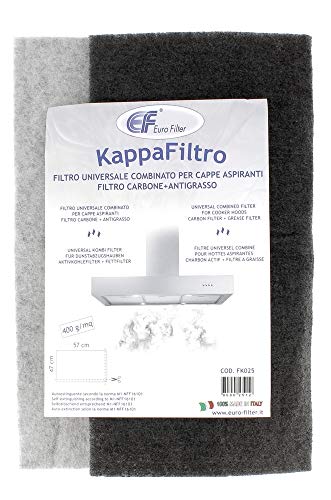 Filtre hotte mousse universel recoupable double action, charbon actif et filtre a graisse 47x57cm, densité de 400g/m²