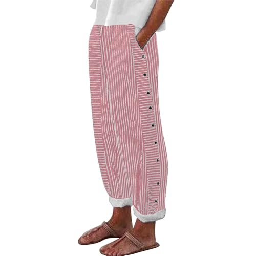 Pantalon long en lin pour femme coupe baggy fluide avec poches pratiques pour l'été