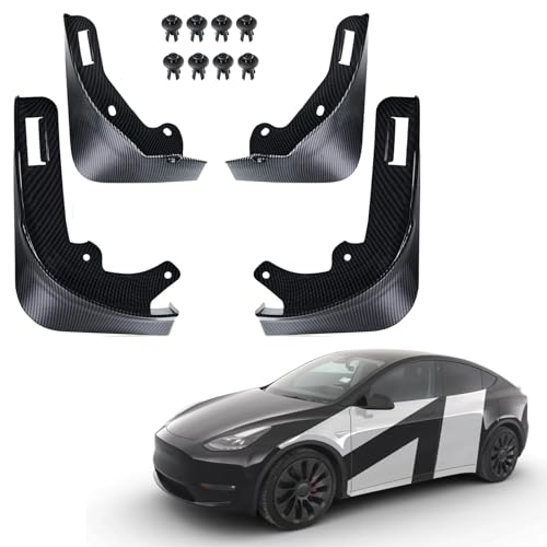 Image of Mud Flaps for Tesla Model Y 2020 2021 2022 2023 2024 Splash Guards Front Rear Fender Protection Mudflaps No Need to Drill Holes (Set of 4, Matte ABS Carbon Fiber)