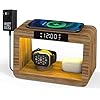 Wireless Charging Station with Clock, Desk Lamp 15W Fast Wireless Charger Night Light with 3 Color, Bamboo Wireless Charging Station Dock for iPhone/AirPod/iWatch, Gifts for Women Men