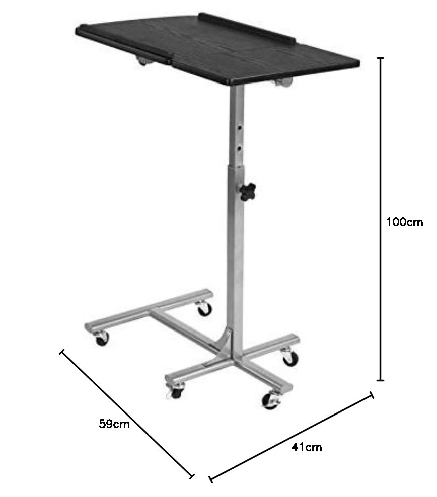 BAKAJI 2829373 Table Basse Porte-Ordinateur Portable avec roulettes, Noir, Hauteur réglable 60 x 40 x 70/90 cm