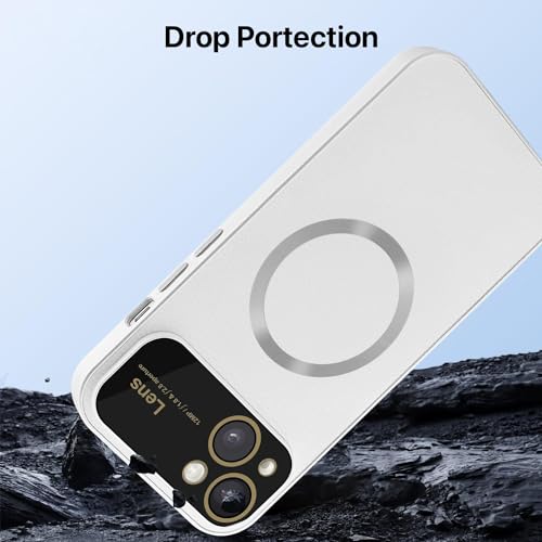 Image of Vaku Luxos Premium Polarized Leather Back Cover for iPhone 15 Plus Texture Full Lens Protection Silicon Case Scratch Resistant Slim Thin Compatible with Mag-Safe - White