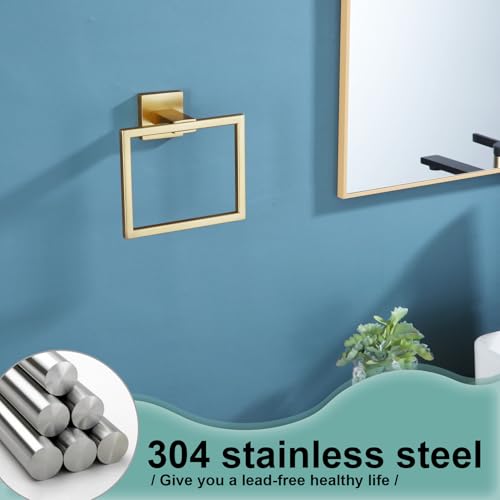 Image of KOKOSIRI Hand Towel Ring Shower Towel Hanger Holder Bath Towel Holder Bathroom Lavatory Stainless Steel Wall Mount, Brushed Gold, B3004BG