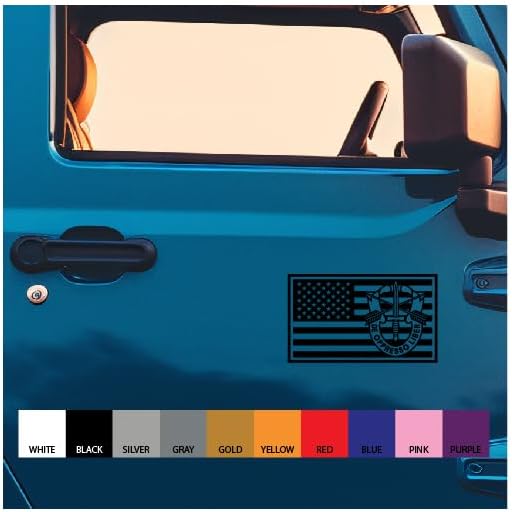 Special Forces Emblem Embedded in US Flag Vinyl Decal (Black, 12 inches Wide)